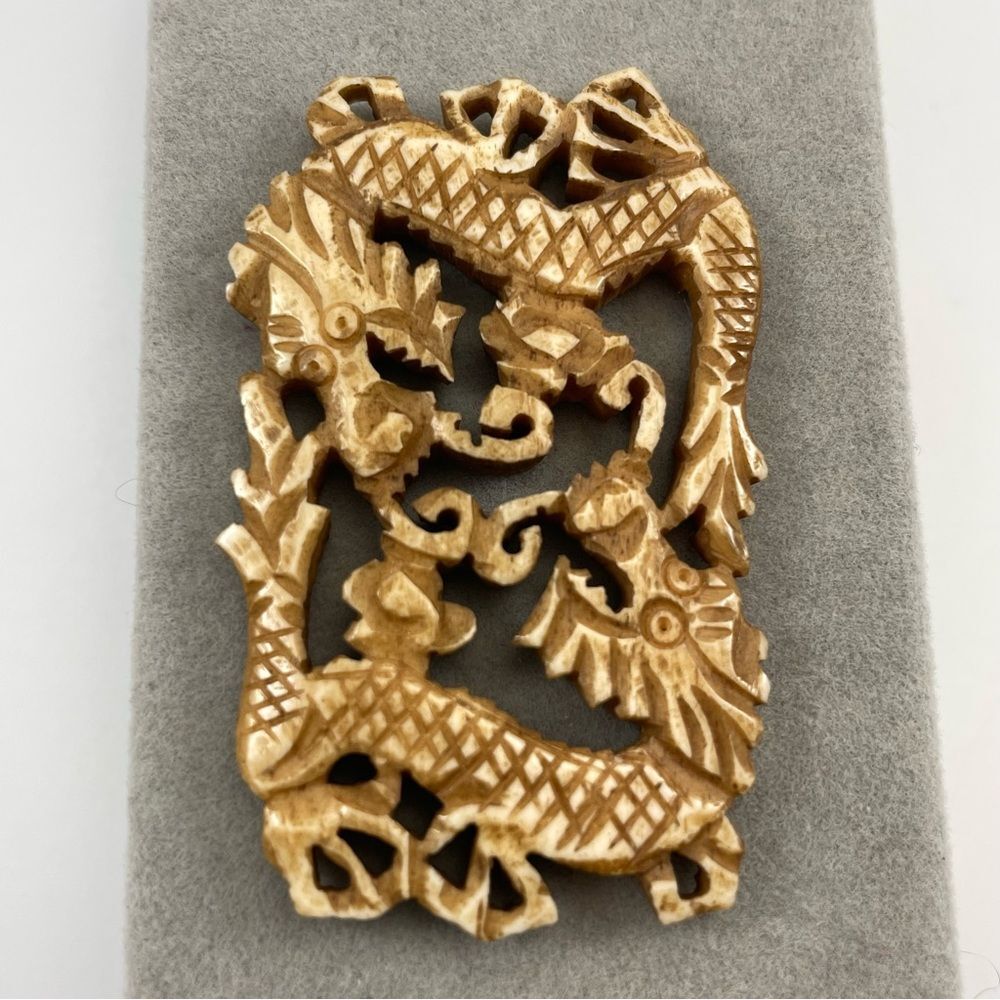 Beautiful Vintage Carved Dragon Wood Pendant, Size: 2"